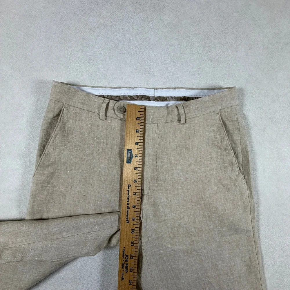 Joseph Abboud Mens 30x32 Linen Pants Tan Beige Straight Leg Dress Trousers